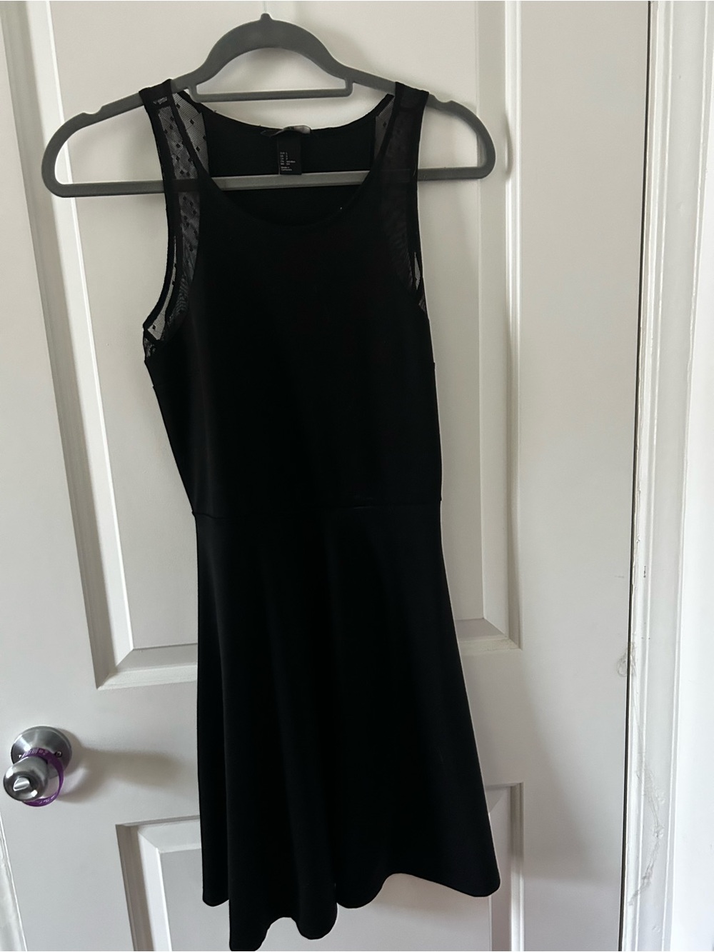 H&M Black Sleeveless A-Line Mini Dress with Mesh Insets